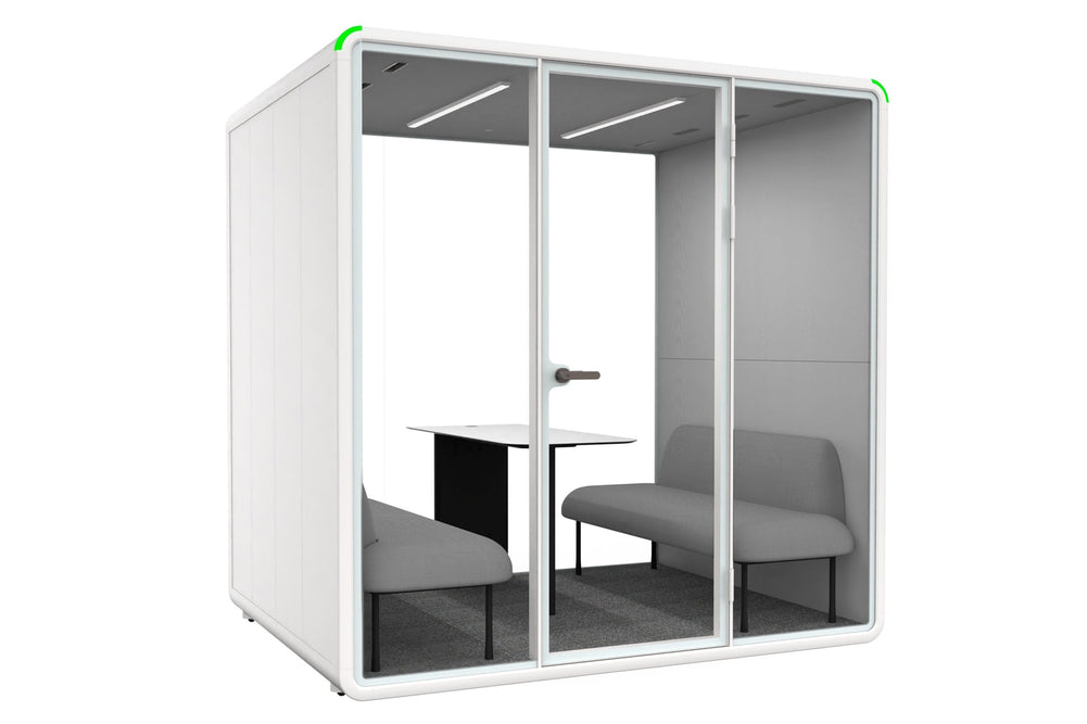 Nest 4 Person Meeting Booth - Full Glass Back Wall [Acoustic Panel]-white light grey grey