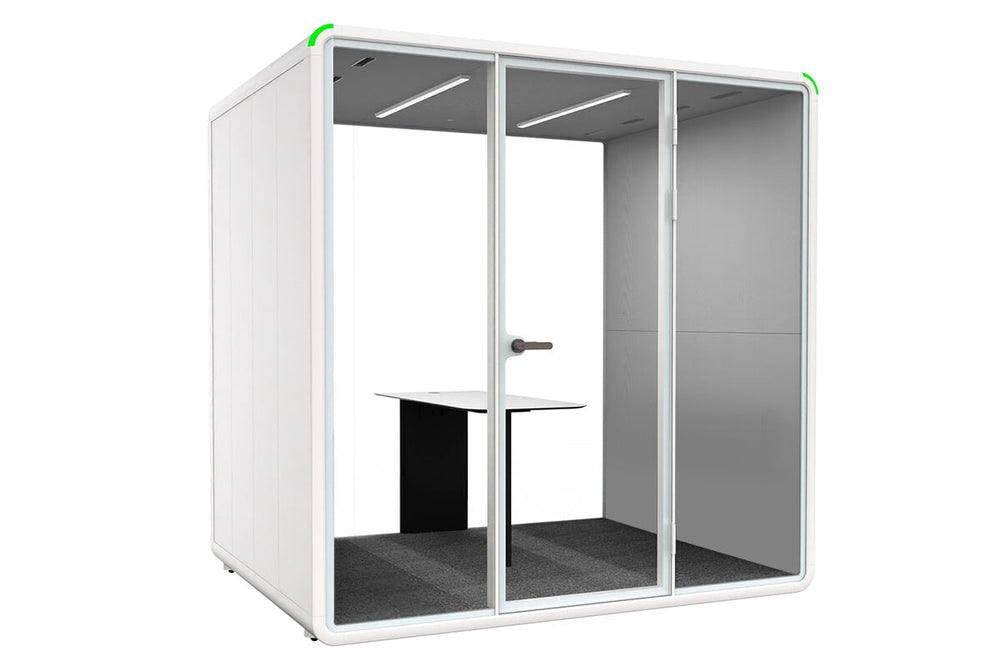 Nest 4 Person Meeting Booth - Full Glass Back Wall [Acoustic Panel]-white light grey none