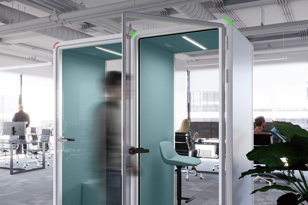 Nest Phone Booth [Acoustic Panel with Fabric]-black blue fabric grey