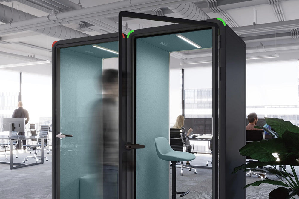 Nest Phone Booth [Acoustic Panel with Fabric]-black blue fabric grey