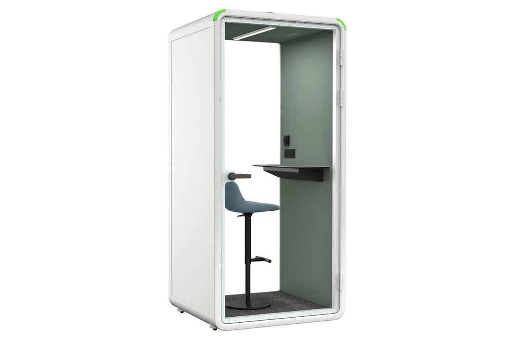 Nest Phone Booth [Acoustic Panel with Fabric]-white green fabric blue