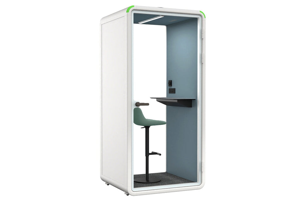 Nest Phone Booth [Acoustic Panel with Fabric]-white blue fabric green