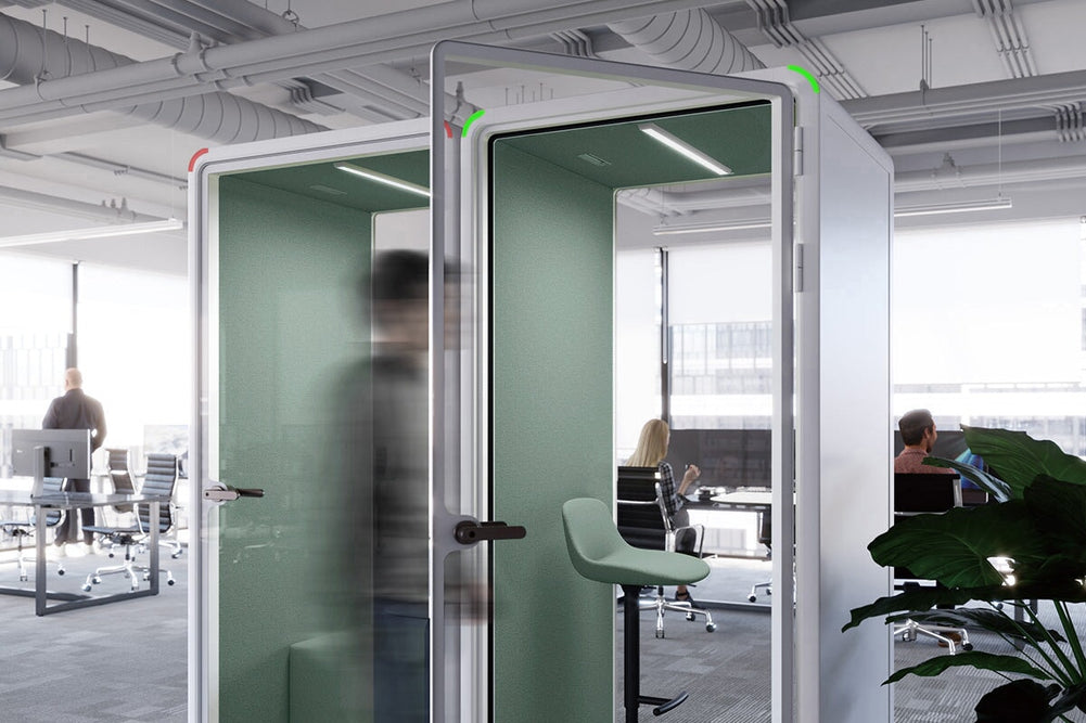 Nest Phone Booth [Acoustic Panel with Fabric]-black blue fabric grey