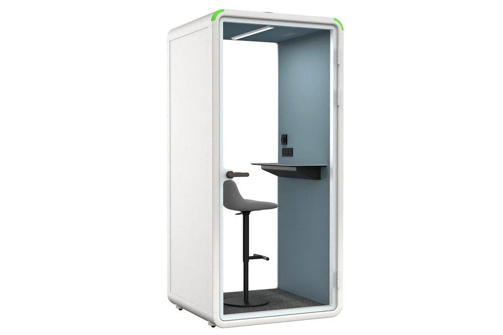 Nest Phone Booth [Acoustic Panel with Fabric]-white blue fabric grey