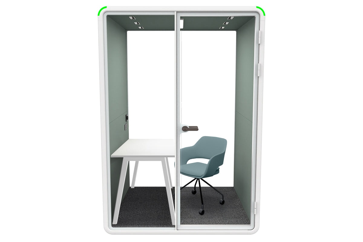 Nest Room Booth with Quadro A Table [Echo Panel With Fabric]-white green fabric blue
