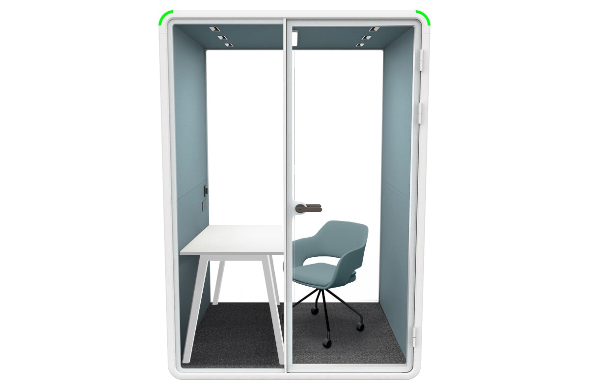 Nest Room Booth with Quadro A Table [Echo Panel With Fabric]-white blue fabric blue