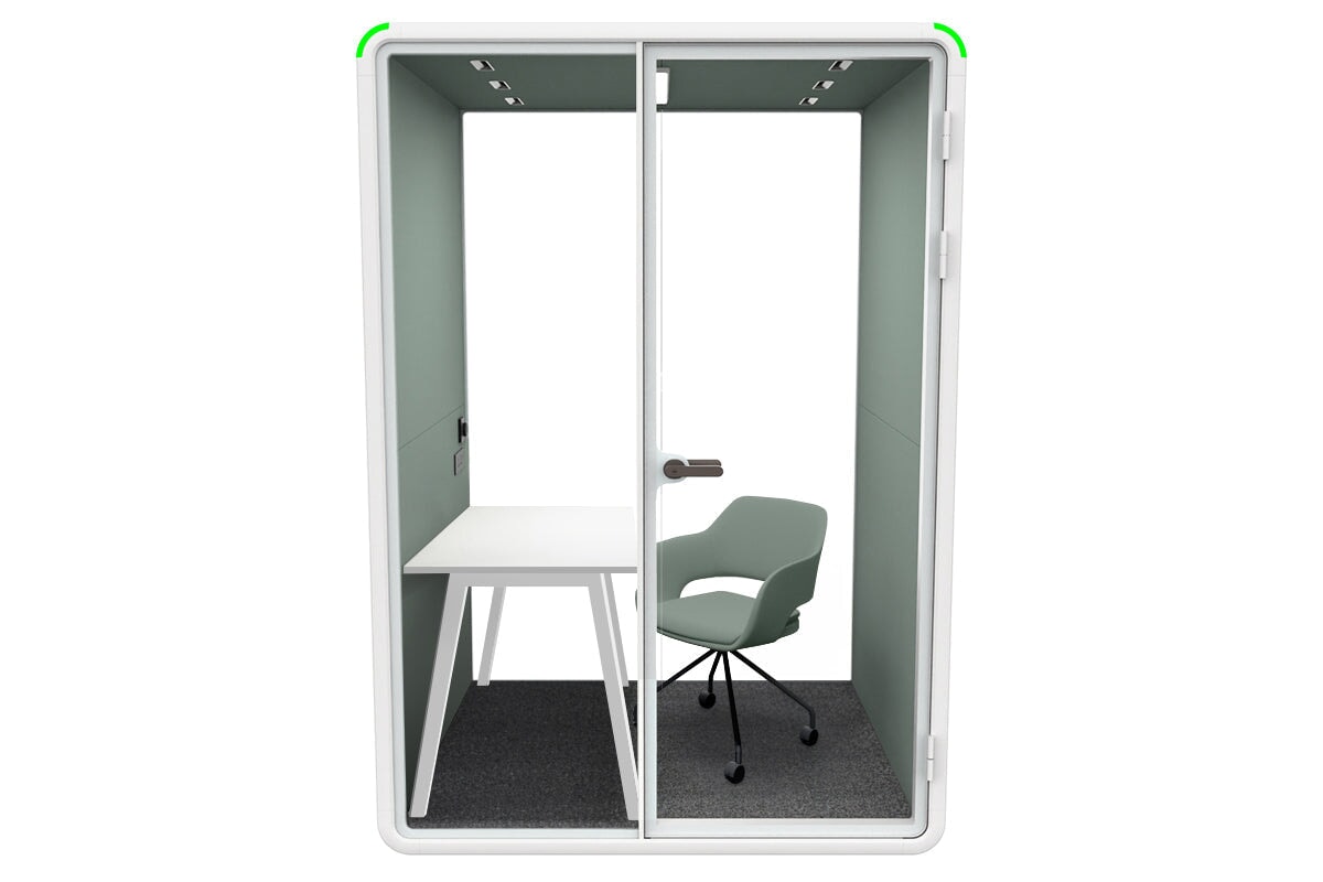 Nest Room Booth with Quadro A Table [Echo Panel With Fabric]-white green fabric green