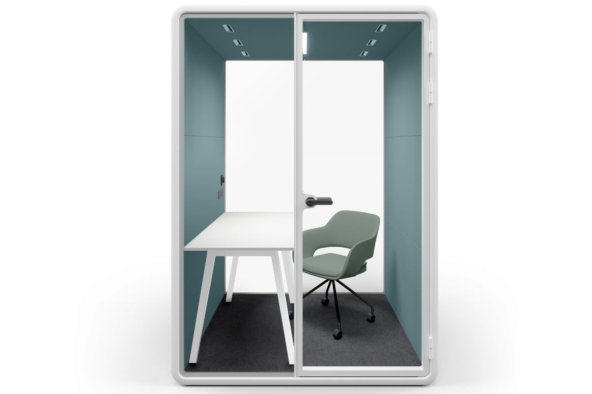 Nest Room Booth with Quadro A Table [Echo Panel With Fabric] Jasonl white blue fabric green