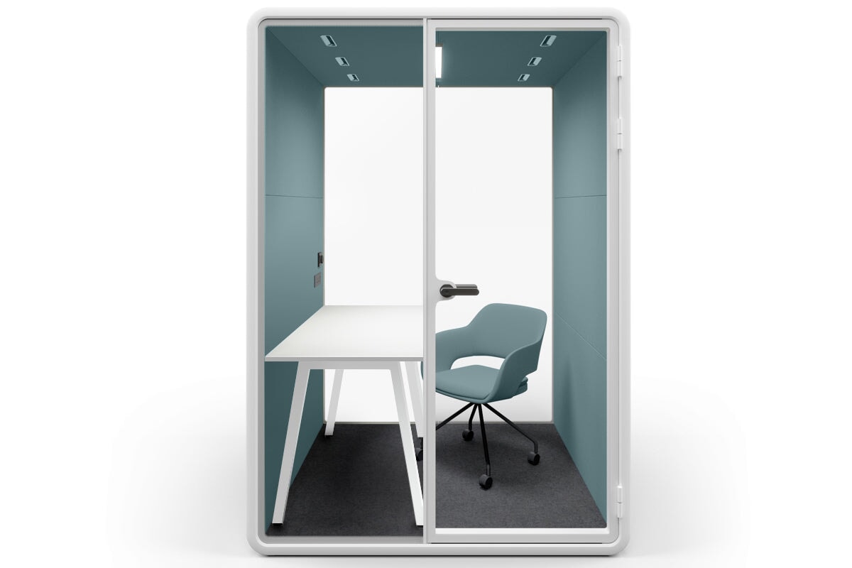 Nest Room Booth with Quadro A Table [Echo Panel With Fabric] Jasonl white blue fabric blue