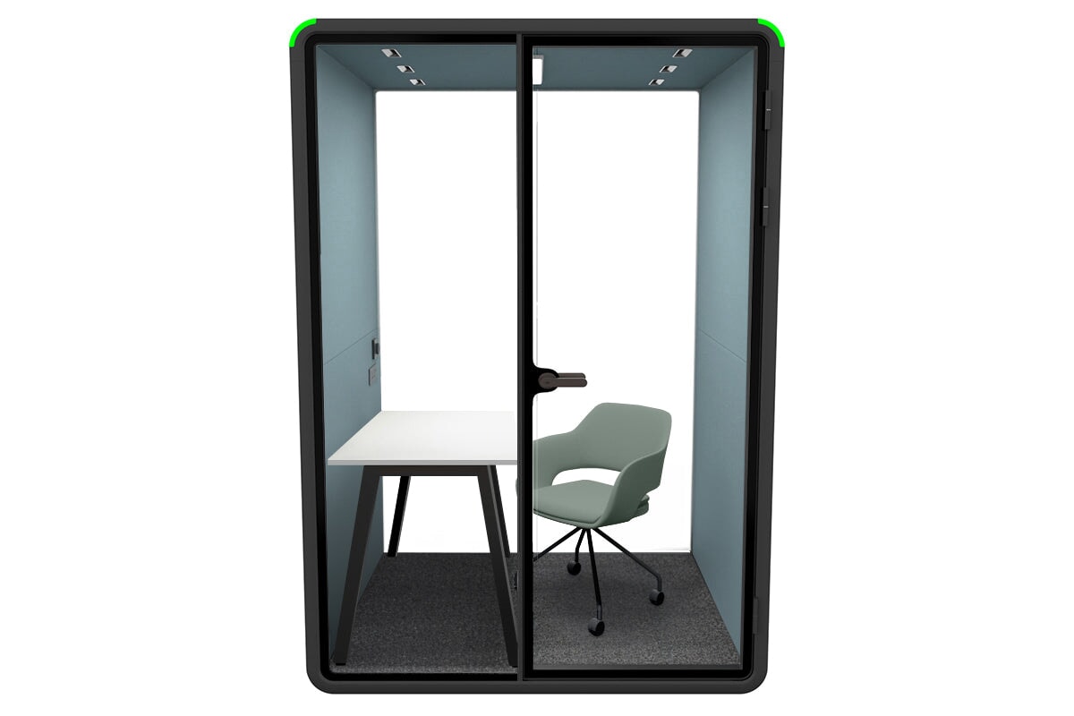 Nest Room Booth with Quadro A Table [Echo Panel With Fabric]-black blue fabric green
