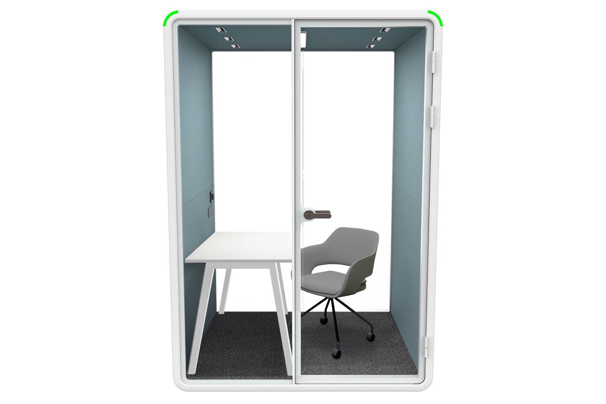 Nest Room Booth with Quadro A Table [Echo Panel With Fabric]-white blue fabric grey