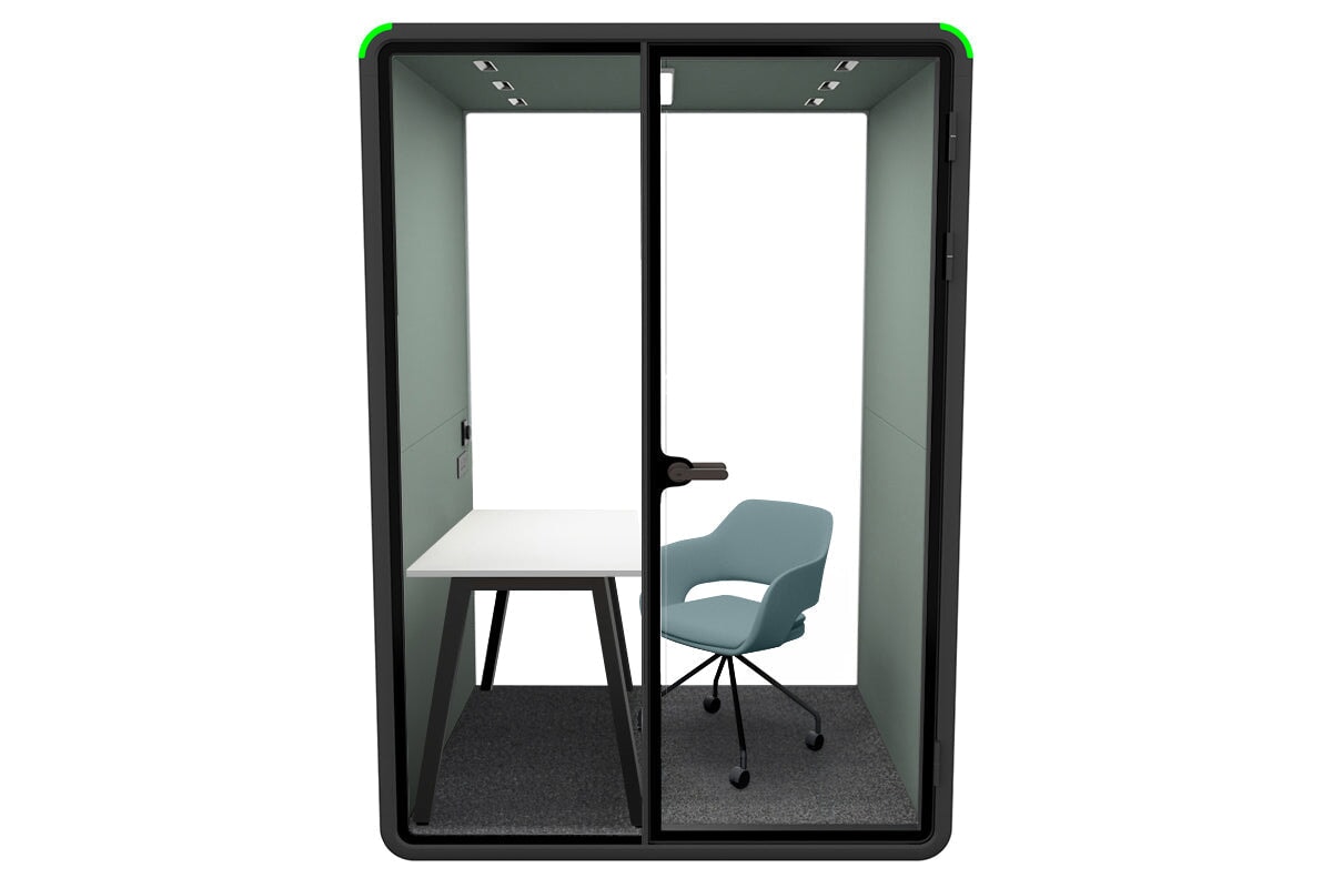 Nest Room Booth with Quadro A Table [Echo Panel With Fabric]-black green fabric blue