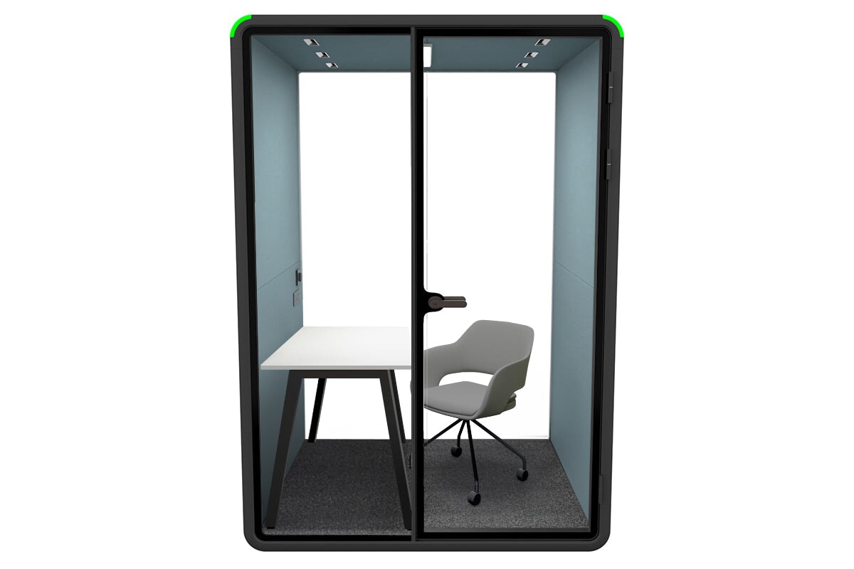 Nest Room Booth with Quadro A Table [Echo Panel With Fabric]-black blue fabric grey