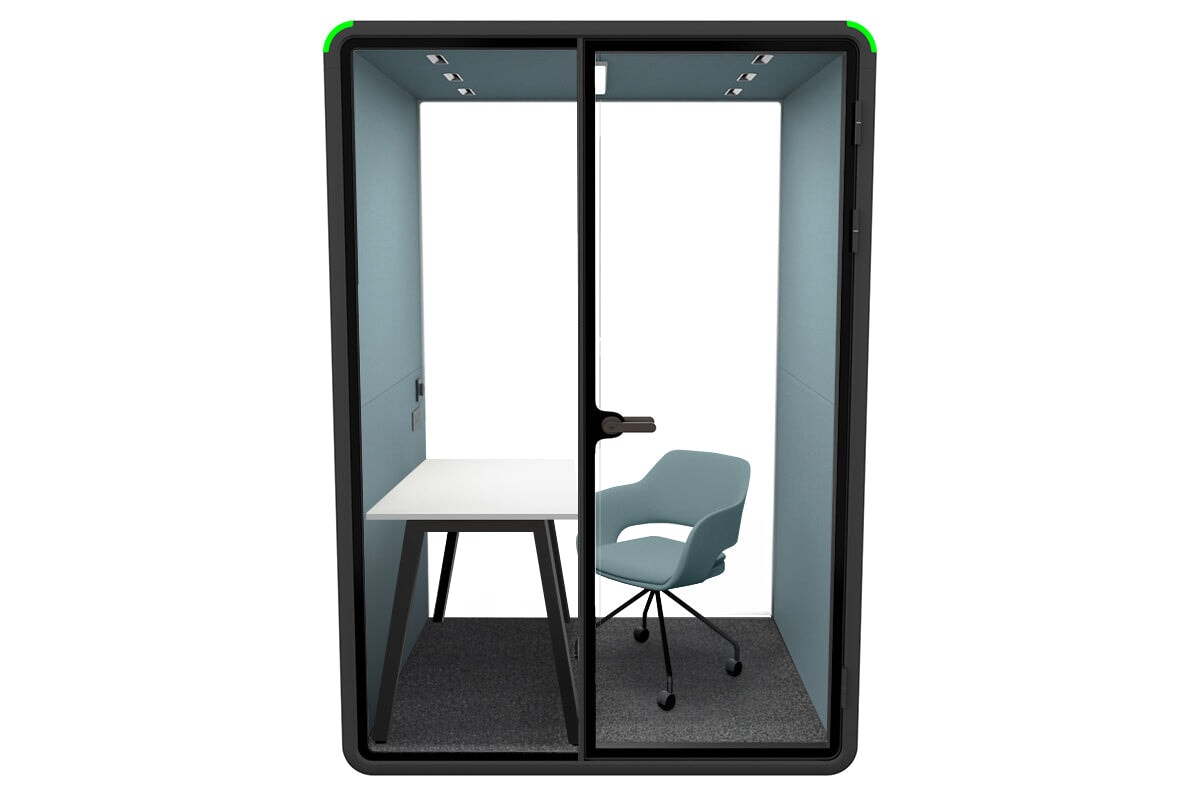 Nest Room Booth with Quadro A Table [Echo Panel With Fabric]-black blue fabric blue