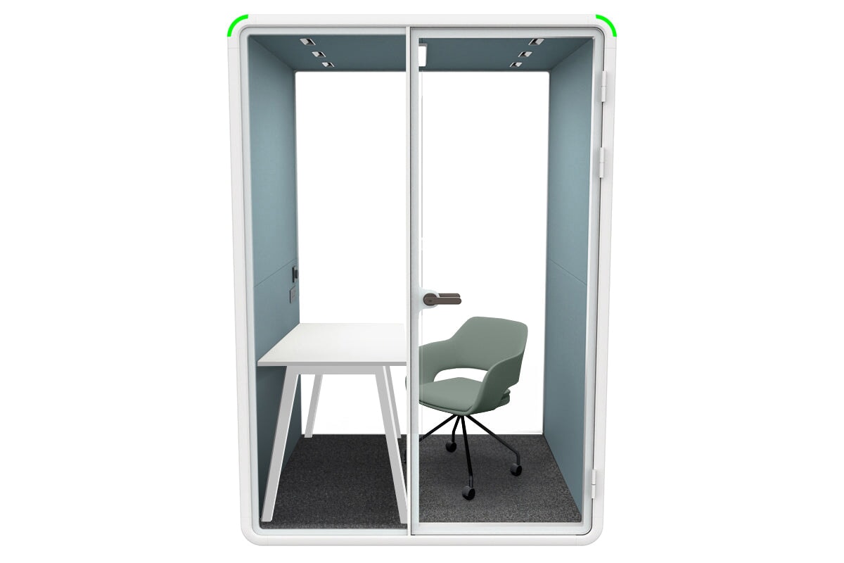 Nest Room Booth with Quadro A Table [Echo Panel With Fabric]-white blue fabric green