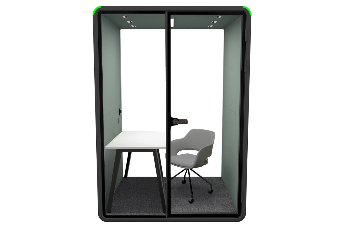 Nest Room Booth with Quadro A Table [Echo Panel With Fabric]-black green fabric grey