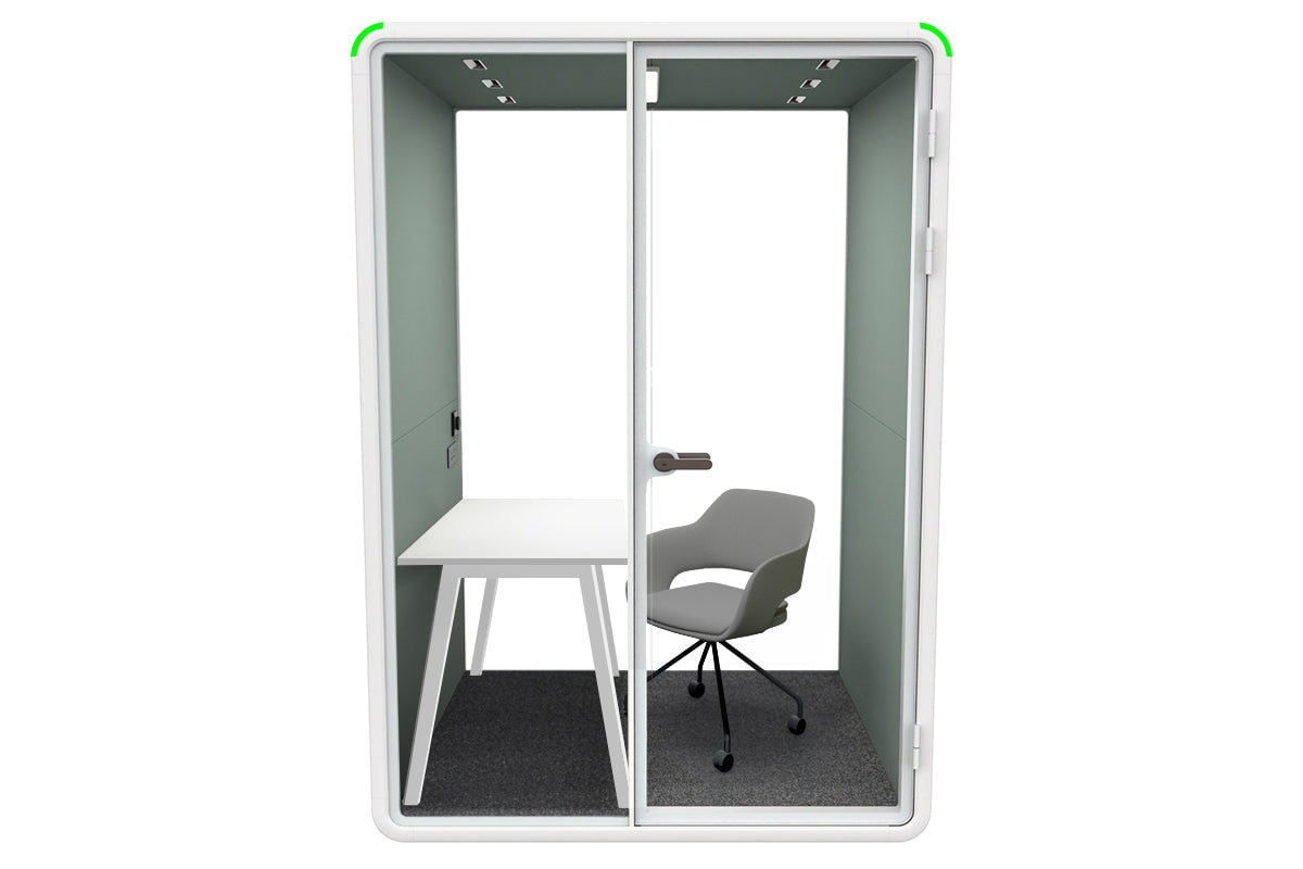 Nest Room Booth with Quadro A Table [Echo Panel With Fabric]-white green fabric grey