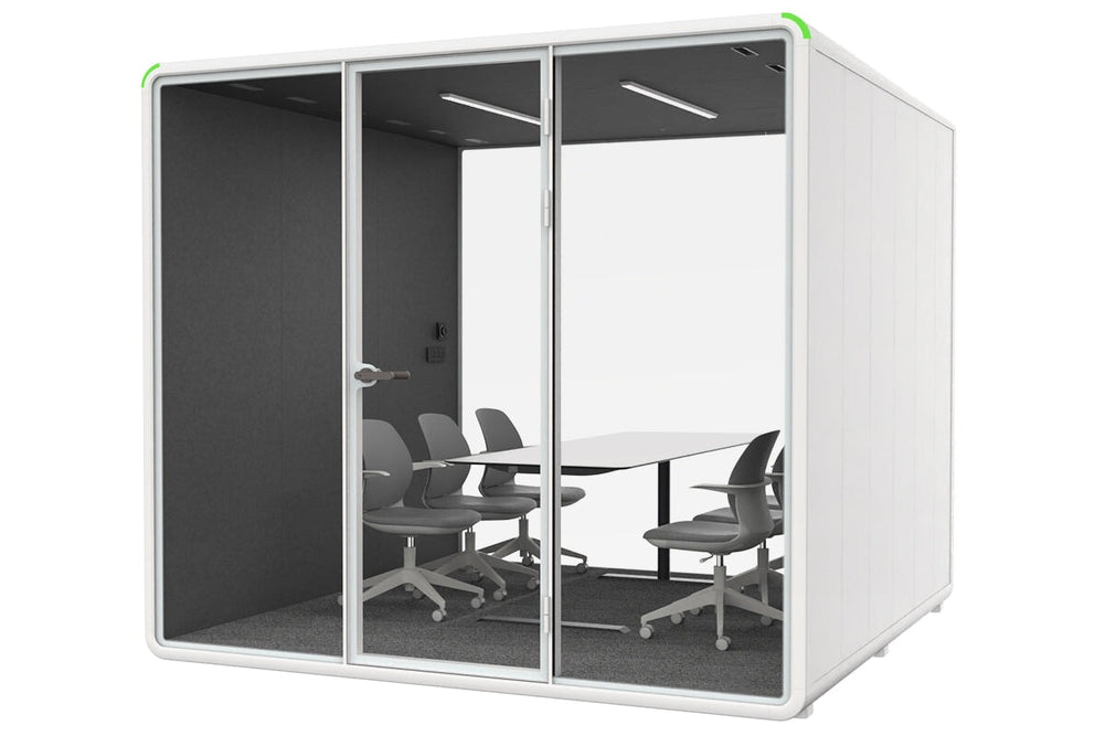 Nest XL Meeting Booth [Acoustic Panel]-white dark grey table