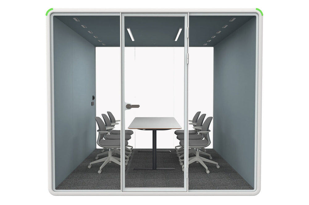 Nest XL Meeting Booth [Acoustic Panel with Fabric]-black blue fabric sit stand table