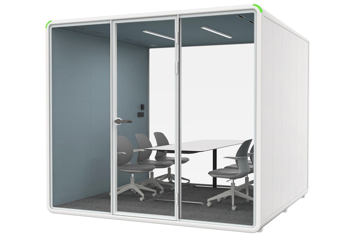 Nest XL Meeting Booth [Echo Panel with Fabric] Jasonl white blue fabric sit stand table