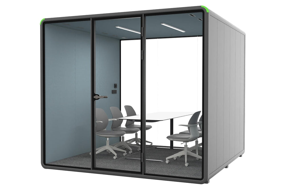 Nest XL Meeting Booth [Acoustic Panel with Fabric]-black blue fabric sit stand table
