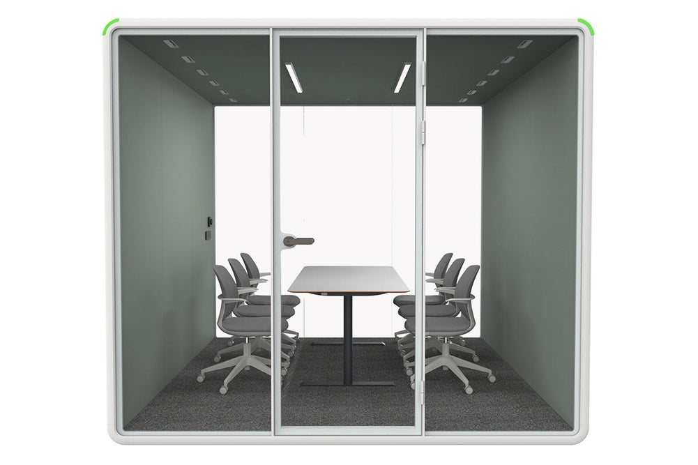 Nest XL Meeting Booth [Acoustic Panel with Fabric]-black blue fabric sit stand table