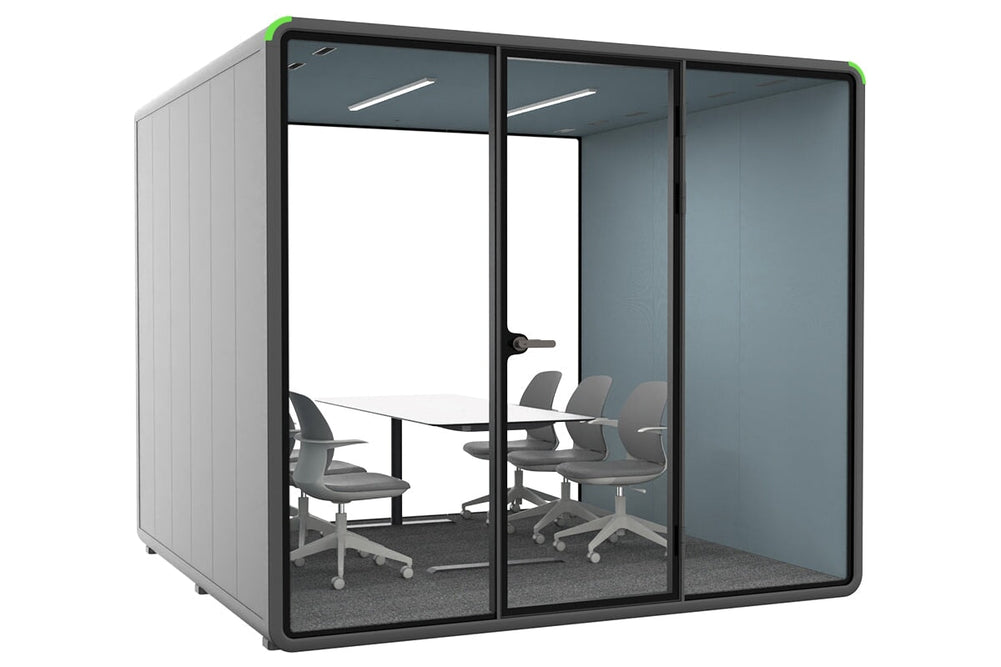 Nest XL Meeting Booth [Acoustic Panel with Fabric]-black blue fabric sit stand table