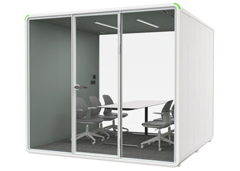 Nest XL Meeting Booth [Acoustic Panel with Fabric] Jasonl white green fabric sit stand table