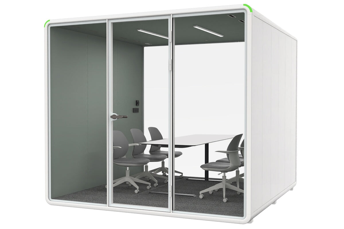 Nest XL Meeting Booth [Echo Panel with Fabric] Jasonl white green fabric sit stand table