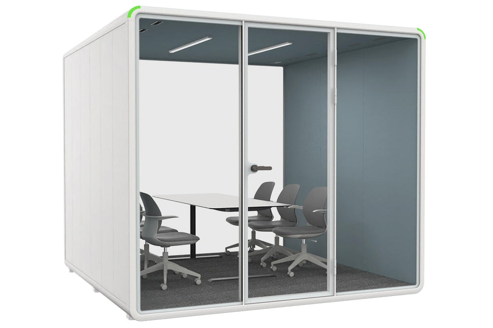 Nest XL Meeting Booth [Acoustic Panel with Fabric]-black blue fabric sit stand table