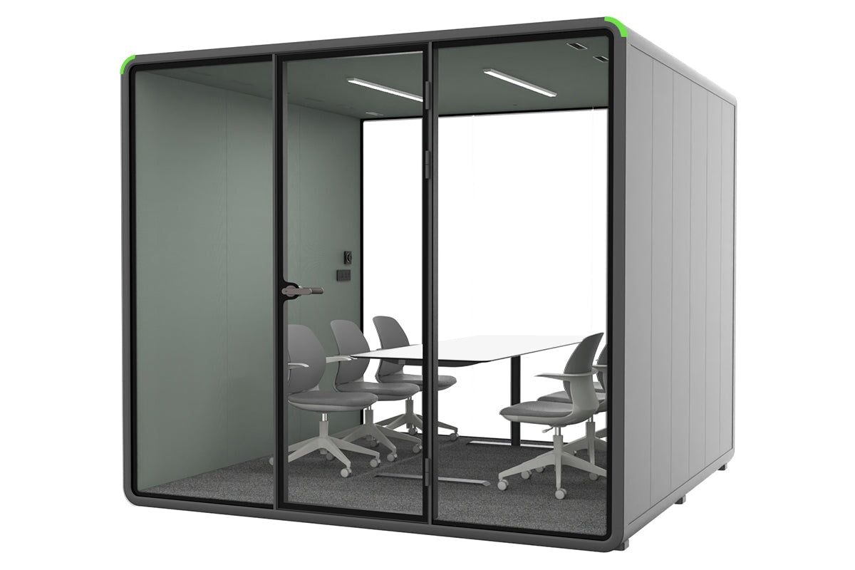 Nest XL Meeting Booth [Echo Panel with Fabric] Jasonl black green fabric sit stand table