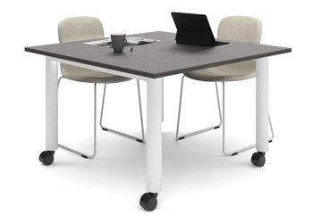 Quadro 80mm Cylinder Leg Mobile Meeting Table [1200L x 1200W] Jasonl white leg dark oak 