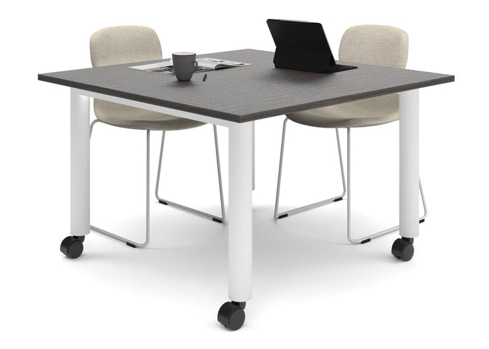 Quadro 80mm Cylinder Leg Mobile Meeting Table [1200L x 1200W] Jasonl white leg dark oak 