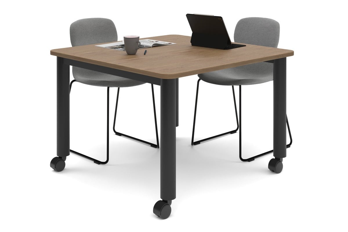 Quadro 80mm Cylinder Leg Mobile Meeting Table - Rounded Corners [1100L x 1100W with Rounded Corners] Jasonl black leg salvage oak 