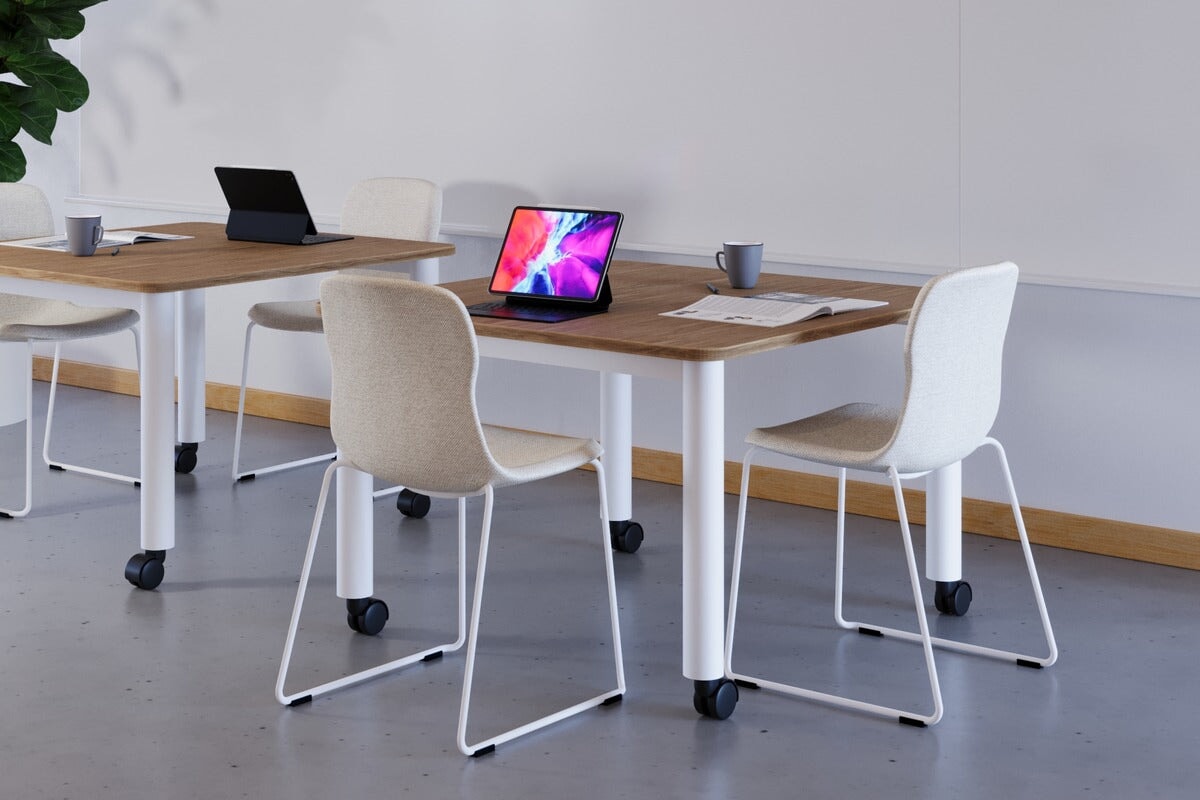 Quadro 80mm Cylinder Leg Mobile Meeting Table - Rounded Corners [1100L x 1100W with Rounded Corners] Jasonl 