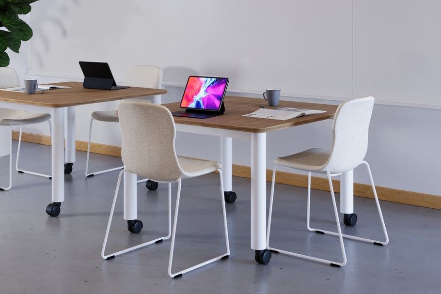Environmental image of Quadro 80mm Cylinder Leg Mobile Meeting Table - Rounded Corners [1100L x 1100W with Rounded Corners]