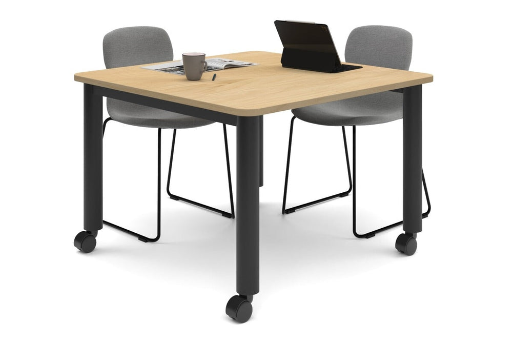 Quadro 80mm Cylinder Leg Mobile Meeting Table - Rounded Corners [1100L x 1100W with Rounded Corners]-black leg maple 