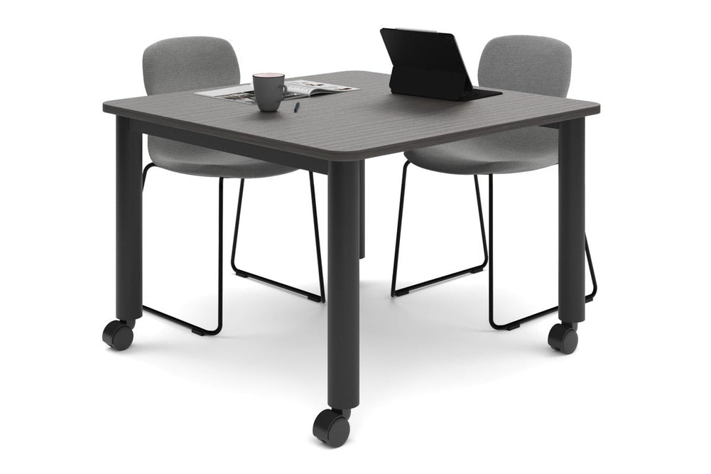 Quadro 80mm Cylinder Leg Mobile Meeting Table - Rounded Corners [1100L x 1100W with Rounded Corners]-black leg dark oak 