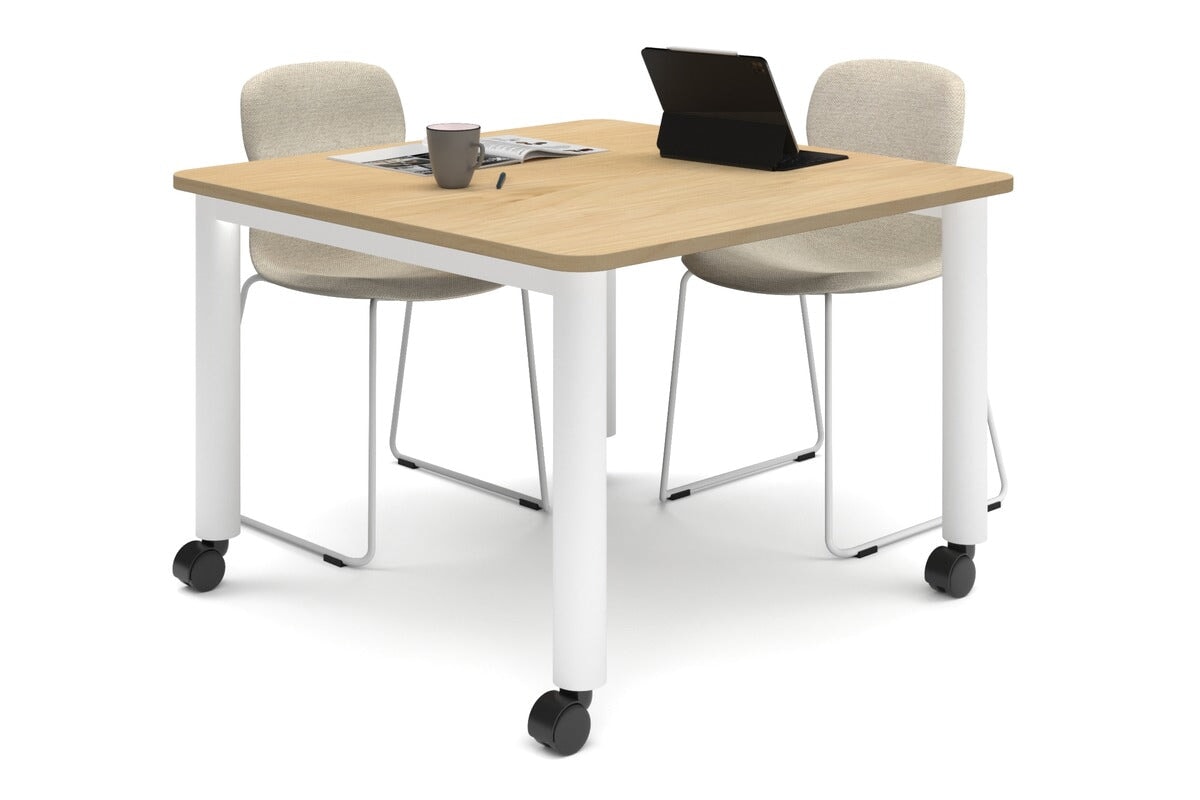 Quadro 80mm Cylinder Leg Mobile Meeting Table - Rounded Corners [1100L x 1100W with Rounded Corners] Jasonl white leg maple 