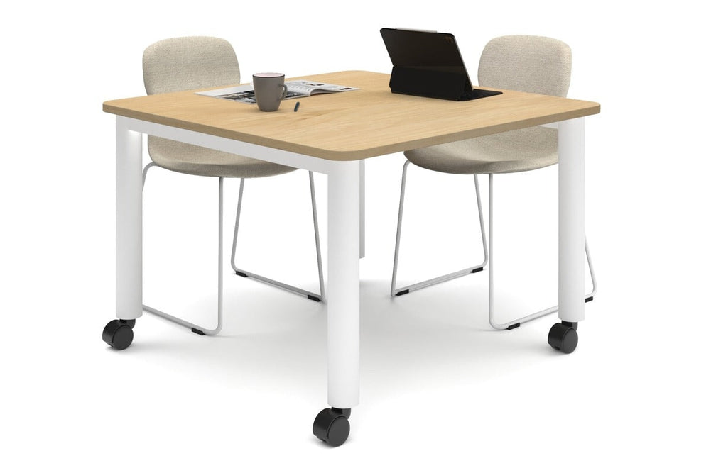 Quadro 80mm Cylinder Leg Mobile Meeting Table - Rounded Corners [1100L x 1100W with Rounded Corners]-white leg maple 