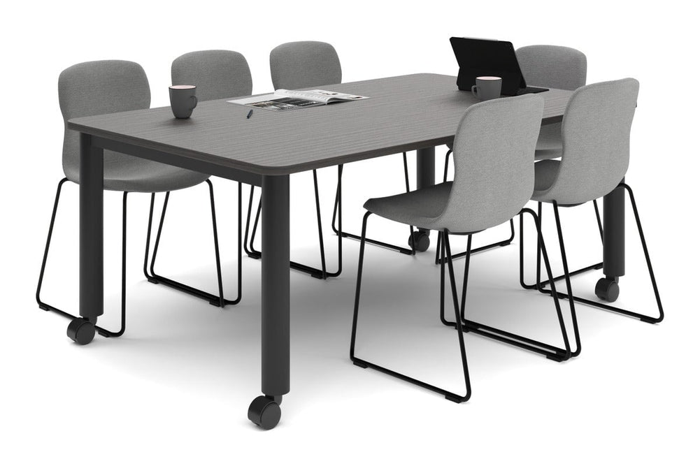 Quadro 80mm Cylinder Leg Mobile Meeting Table - Rounded Corners [1800L x 1100W with Rounded Corners]-black leg dark oak 