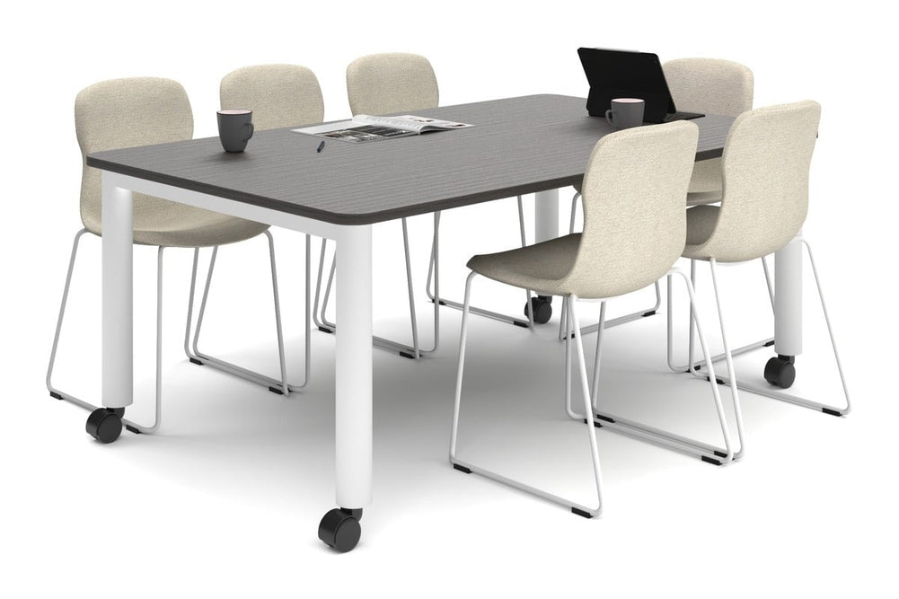 Quadro 80mm Cylinder Leg Mobile Meeting Table - Rounded Corners [1800L x 1100W with Rounded Corners]-white leg dark oak 