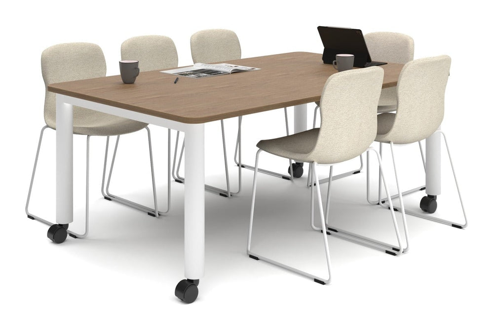 Quadro 80mm Cylinder Leg Mobile Meeting Table - Rounded Corners [1800L x 1100W with Rounded Corners]-white leg salvage oak 