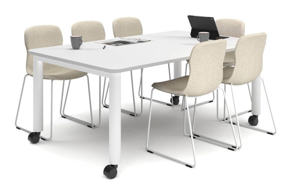 Quadro 80mm Cylinder Leg Mobile Meeting Table - Rounded Corners [1800L x 1100W with Rounded Corners]-white leg white 