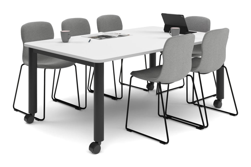 Quadro 80mm Cylinder Leg Mobile Meeting Table - Rounded Corners [1800L x 1100W with Rounded Corners]-black leg white 