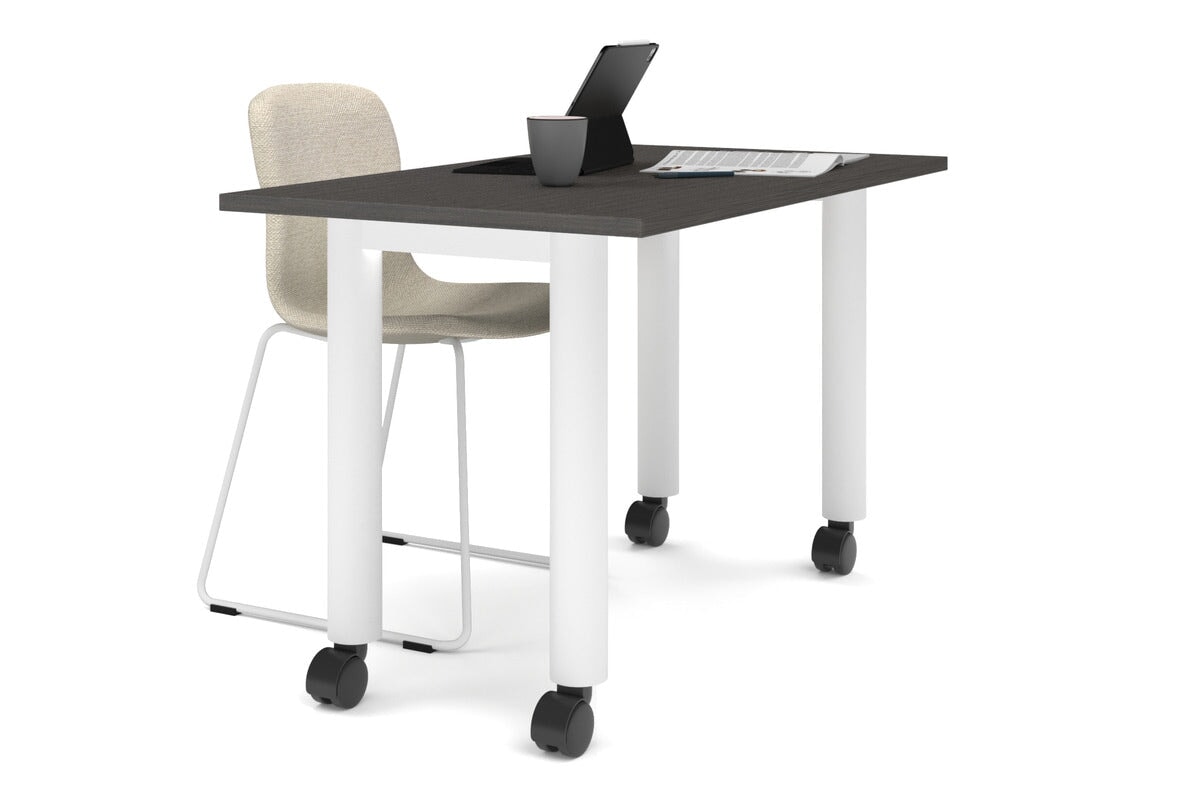 Quadro 80mm Cylinder Leg Mobile Table [1200L x 700W] Jasonl white leg dark oak 