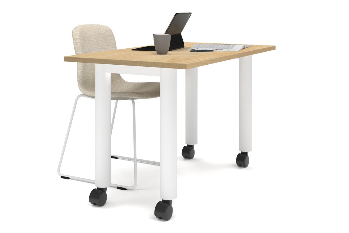Quadro 80mm Cylinder Leg Mobile Table [1200L x 700W] Jasonl white leg maple 