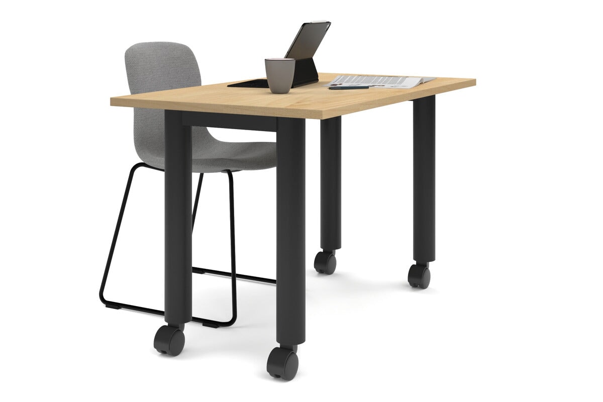 Quadro 80mm Cylinder Leg Mobile Table [1200L x 700W]-black leg maple 