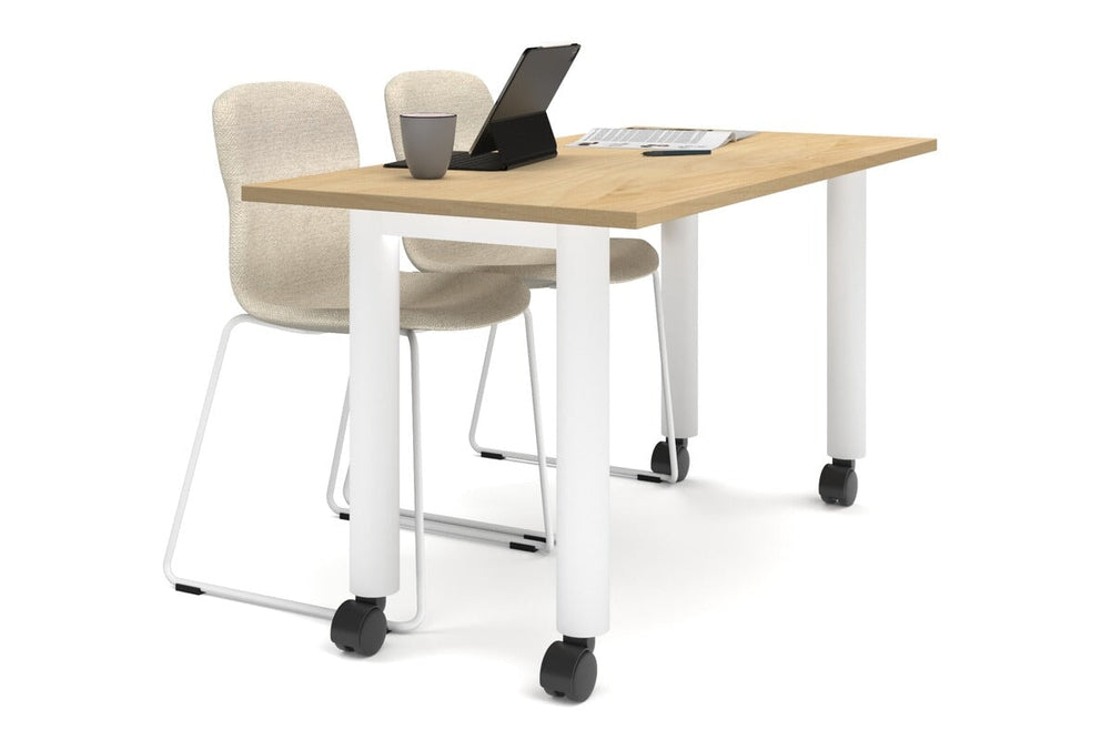 Quadro 80mm Cylinder Leg Mobile Table [1400L x 700W]-white leg maple 