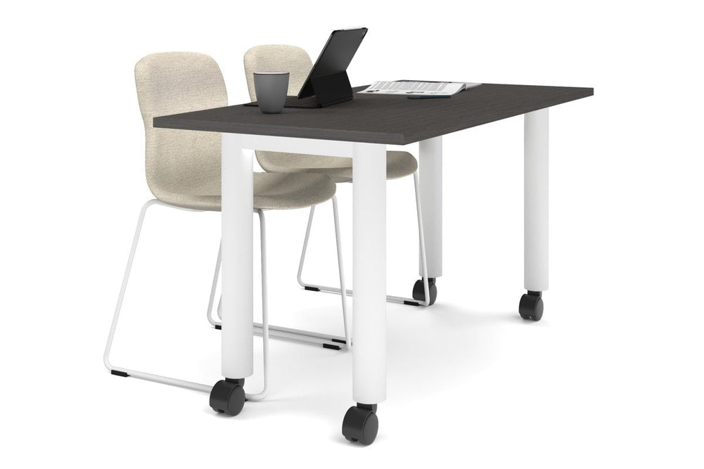 Quadro 80mm Cylinder Leg Mobile Table [1400L x 700W]-white leg dark oak 